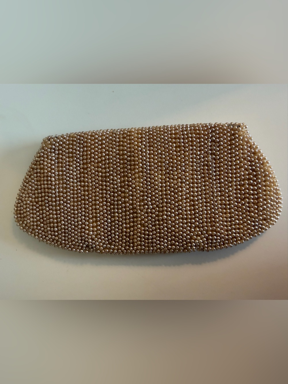 BEAUTIFUL Pearl-Embellished Champagne Clutch - Women's Evening Bag VINTAGE - Picture 3 of 9